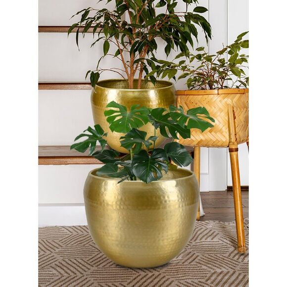 Set Of 2 Serene Spaces Living Brass-Look Aluminum Cachepot For Indoor Plants - Picture 4 of 5